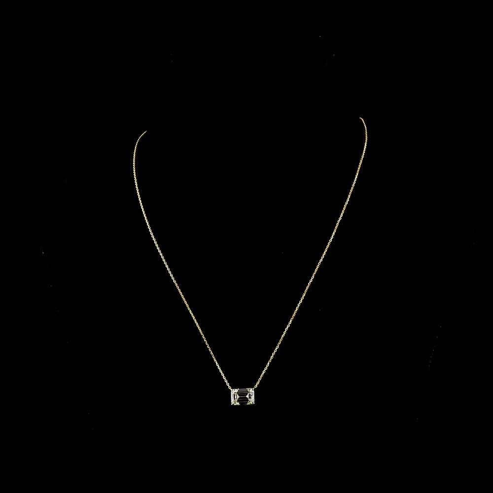 14K Yellow Gold East-West Emerald Cut Lab Diamond Solitaire Pendant - 3.01 Carat Total Weight, IGI Certified, E-F VVS2 - Covaloro Fine Jewelry