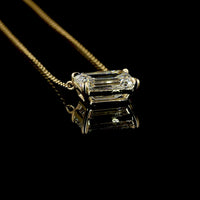 14K Yellow Gold East-West Emerald Cut Lab Diamond Solitaire Pendant - 3.01 Carat Total Weight, IGI Certified, E-F VVS2 - Covaloro Fine Jewelry