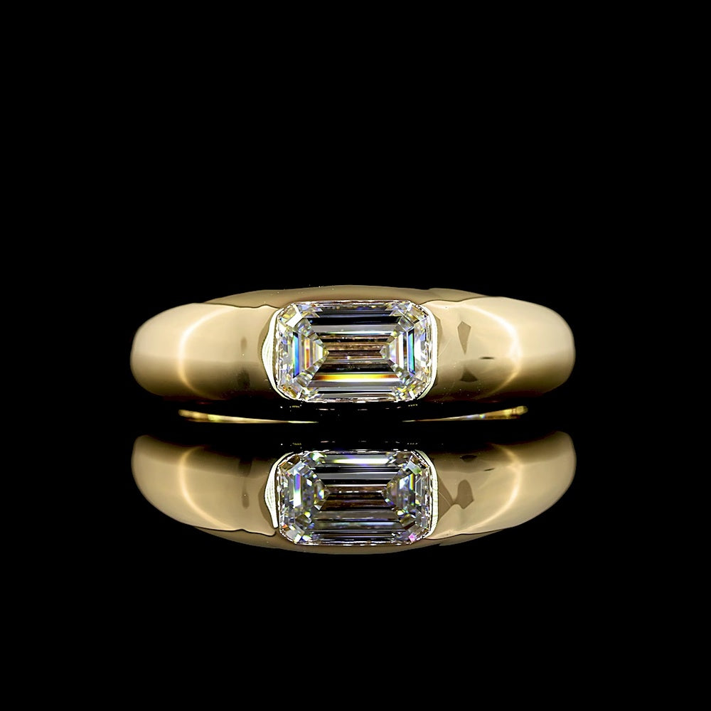 14K Yellow Gold East-West Emerald Cut Lab Diamond Solitaire Ring with Flush Setting - 1.06 Carat Total Weight (E VVS2 Center) - Covaloro Fine Jewelry