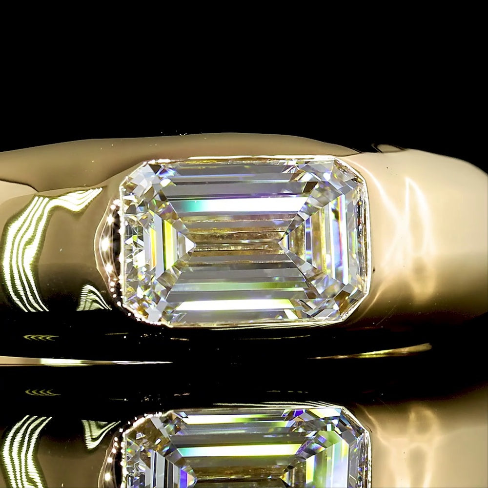 14K Yellow Gold East-West Emerald Cut Lab Diamond Solitaire Ring with Flush Setting - 1.06 Carat Total Weight (E VVS2 Center) - Covaloro Fine Jewelry