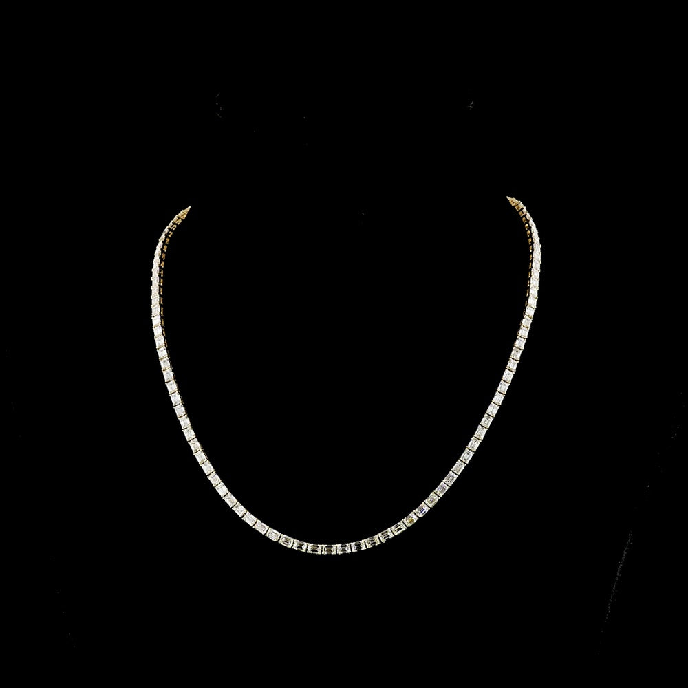 14K Yellow Gold East-West Emerald Cut Lab Diamond Tennis Necklace - 15.62 Carat Total Weight, 107 Stones, E-F Color VS Clarity - Covaloro Fine Jewelry