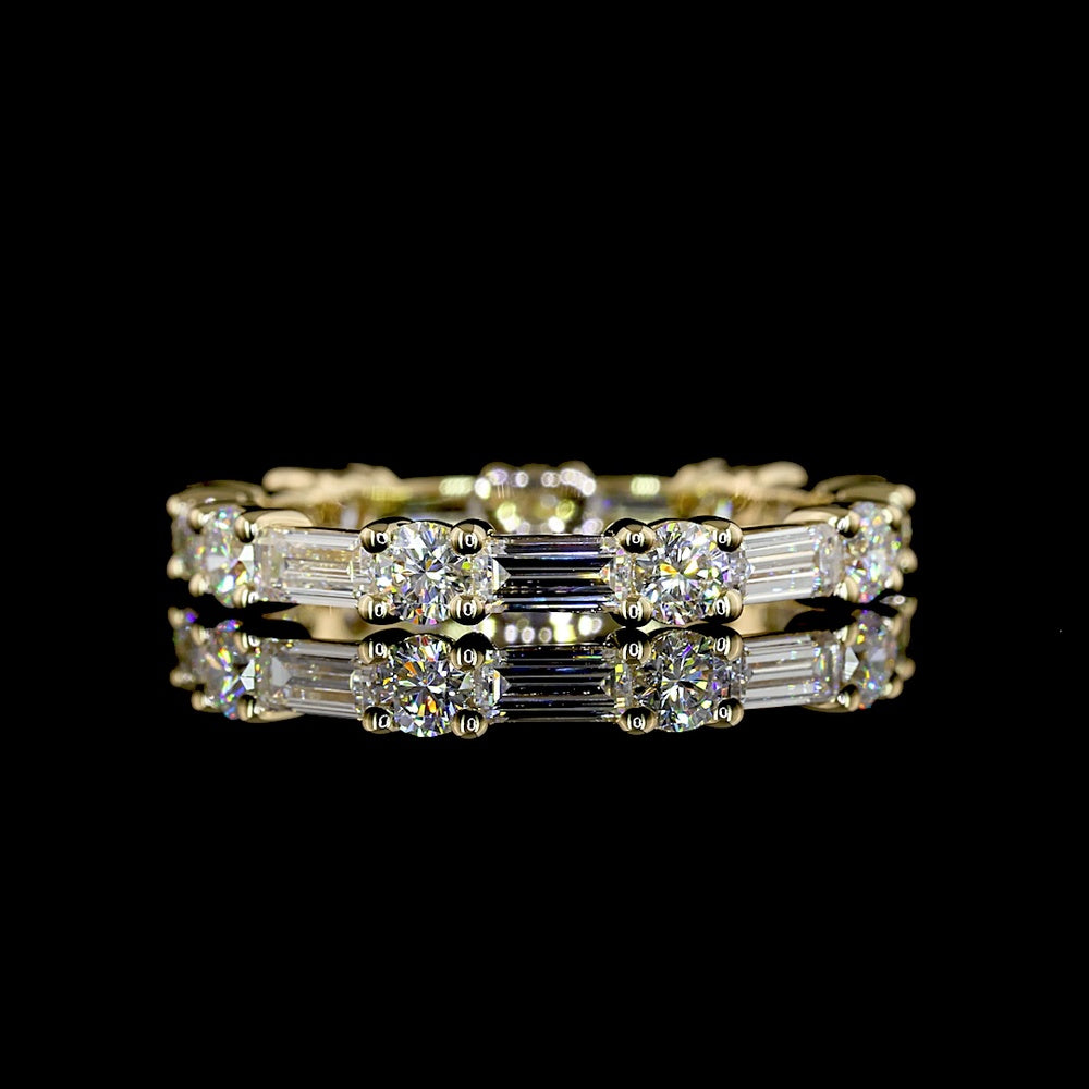 14K Yellow Gold East-West Eternity Band with Alternating Baguette and Brilliant Cut Lab Diamonds - 5.13 Carats Total Diamond Weight - Covaloro Fine Jewelry