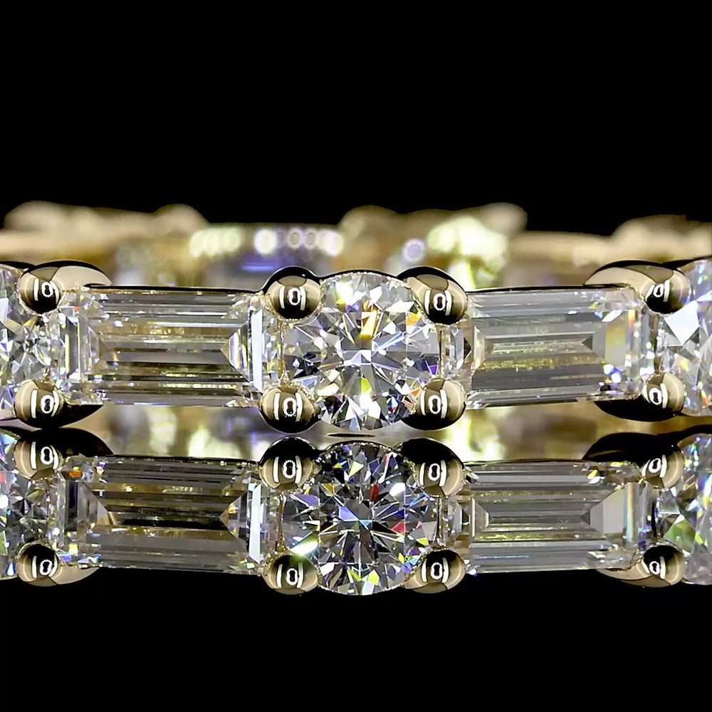 14K Yellow Gold East-West Eternity Band with Alternating Baguette and Brilliant Cut Lab Diamonds - 5.13 Carats Total Diamond Weight - Covaloro Fine Jewelry