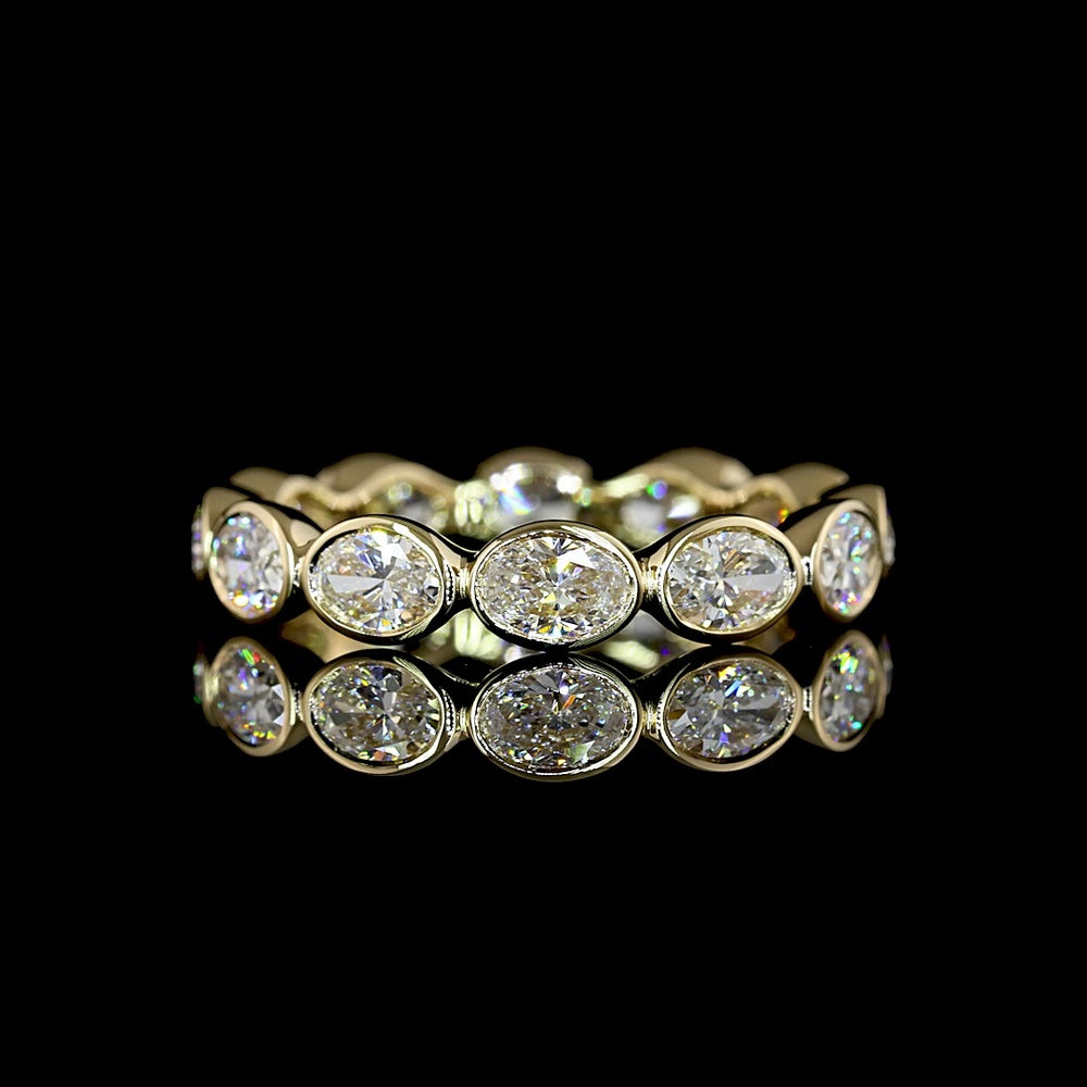 14K Yellow Gold East-West Eternity Band with Bezel Set Oval Cut Lab Diamonds - 1.76 Carat Total Weight - Covaloro Fine Jewelry