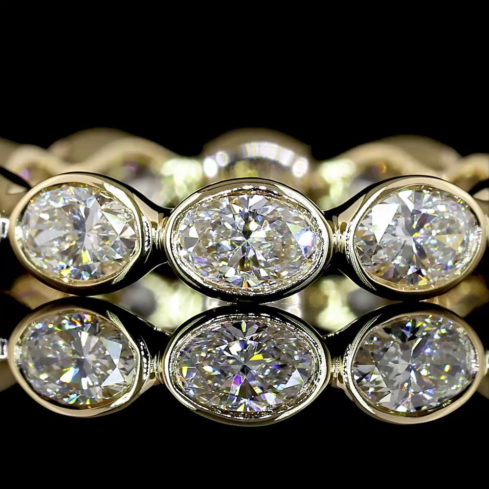 14K Yellow Gold East-West Eternity Band with Bezel Set Oval Cut Lab Diamonds - 1.76 Carat Total Weight - Covaloro Fine Jewelry