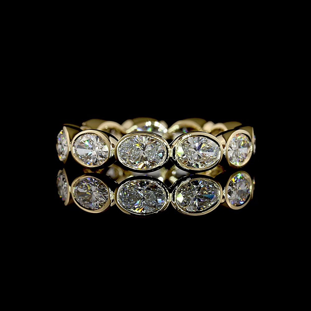 14K Yellow Gold East-West Eternity Band with Bezel Set Oval Cut Lab Diamonds - 2.14 Carats Total Diamond Weight - Covaloro Fine Jewelry