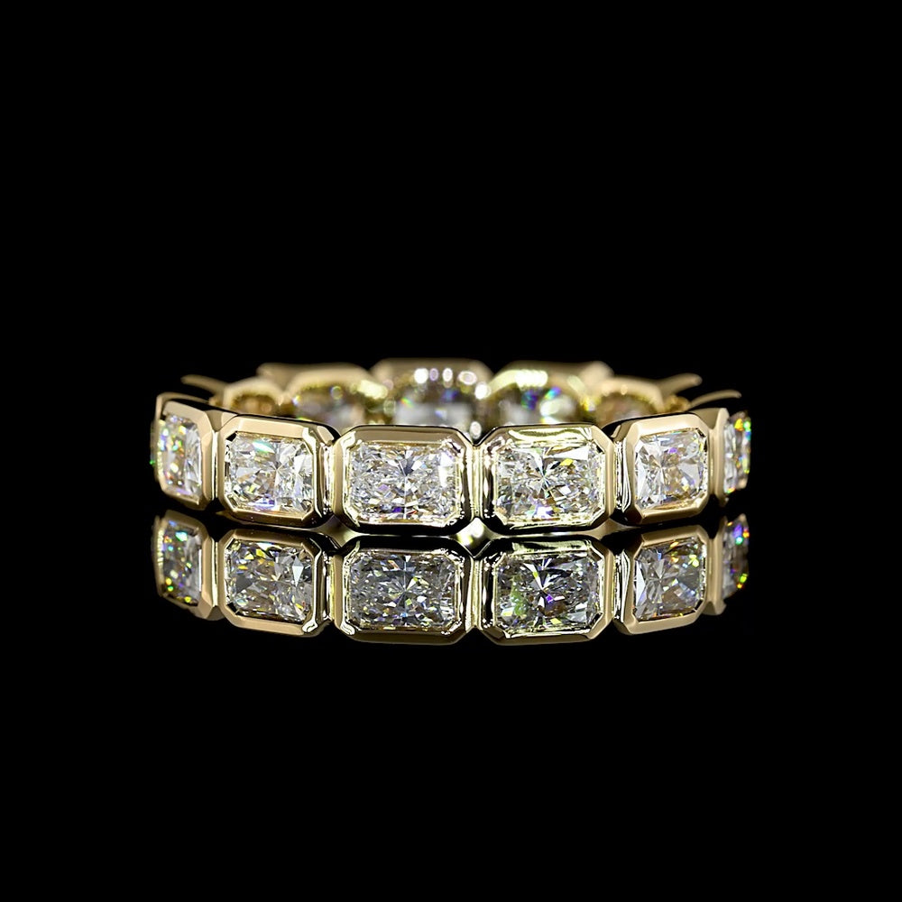 14K Yellow Gold East-West Eternity Band with Bezel Set Radiant Cut Lab Diamonds - 4.22 Carats Total Diamond Weight - Covaloro Fine Jewelry