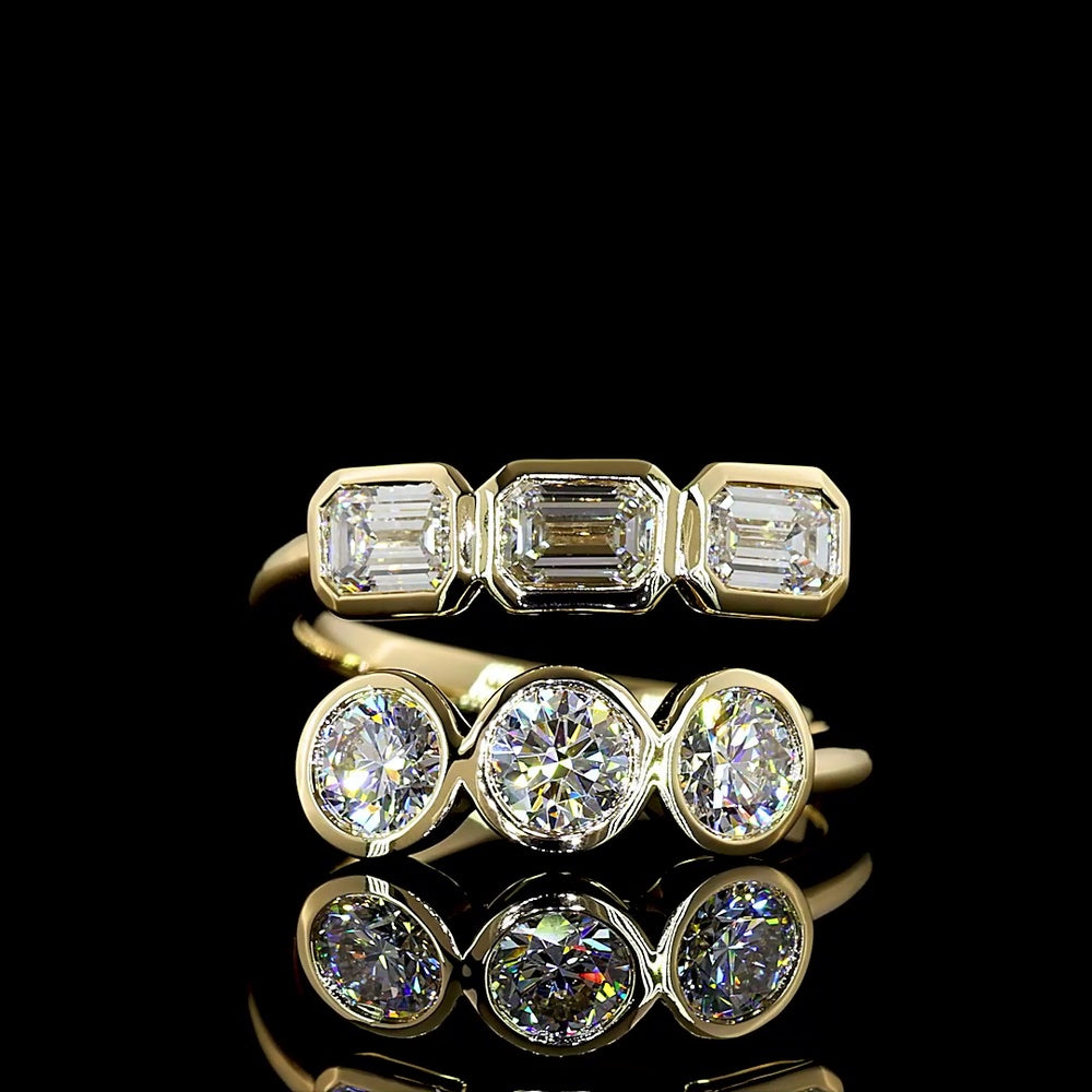 14K Yellow Gold East-West Eternity Band with Bezel Set Round and Emerald Cut Lab Diamonds - 1.79 Carats Total Diamond Weight - Covaloro Fine Jewelry