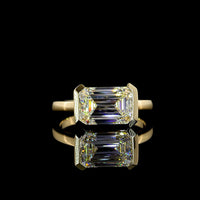 14K Yellow Gold East-West Half Bezel Solitaire Ring with 3.01 Carat Emerald Cut Lab Diamond - E-F Color VS1 Clarity IGI Certified - Covaloro Fine Jewelry