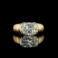 14K Yellow Gold East-West Half Bezel Solitaire Ring with 3.04 Carat Cushion Brilliant Lab Diamond - E-F Color VVS2 Clarity IGI Certified - Covaloro Fine Jewelry