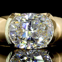 14K Yellow Gold East-West Half Bezel Solitaire Ring with 3.04 Carat Cushion Brilliant Lab Diamond - E-F Color VVS2 Clarity IGI Certified - Covaloro Fine Jewelry