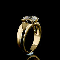 14K Yellow Gold East-West Half Bezel Solitaire Ring with 3.04 Carat Cushion Brilliant Lab Diamond - E-F Color VVS2 Clarity IGI Certified - Covaloro Fine Jewelry