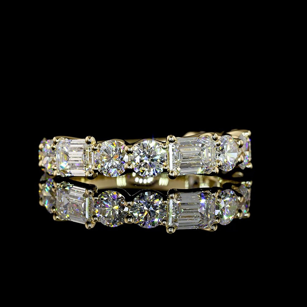14K Yellow Gold East-West Half Eternity Band with Emerald Cut and Brilliant Cut Lab Diamonds - 3.26 Carats Total Diamond Weight - Covaloro Fine Jewelry