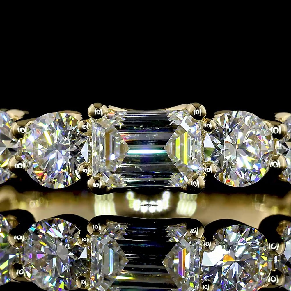 14K Yellow Gold East-West Half Eternity Band with Emerald Cut and Brilliant Cut Lab Diamonds - 3.26 Carats Total Diamond Weight - Covaloro Fine Jewelry
