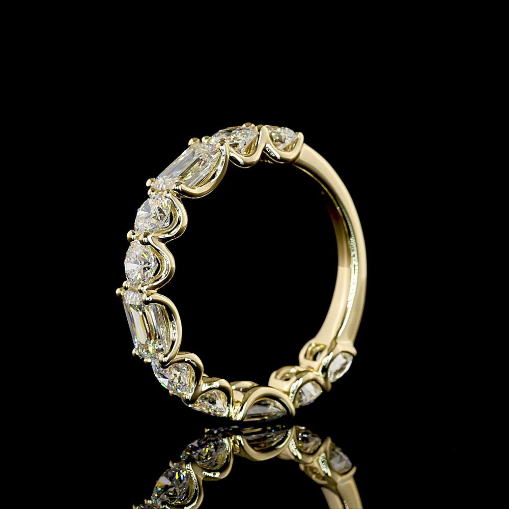 14K Yellow Gold East-West Half Eternity Band with Emerald Cut and Brilliant Cut Lab Diamonds - 3.26 Carats Total Diamond Weight - Covaloro Fine Jewelry