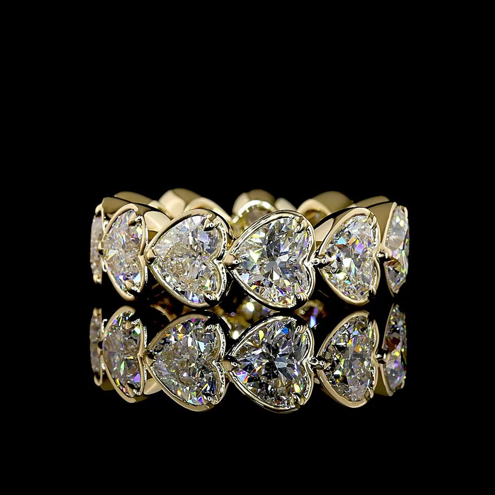 14K Yellow Gold East-West Heart Shape Diamond Eternity Band - 11 Lab-Grown Hearts, 9.07 Carats Total Weight, E-F VS1 Quality - Covaloro Fine Jewelry