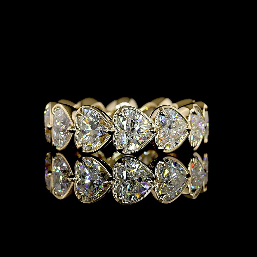14K Yellow Gold East-West Heart Shape Diamond Eternity Band with Bezel-Prong Set Lab Diamonds - 6.45 Carats Total Diamond Weight - Covaloro Fine Jewelry