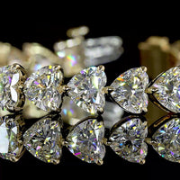 14K Yellow Gold East-West Heart Shaped Tennis Bracelet with 33 Lab Grown Diamonds - 21.03 Carat Total Weight, E-F Color VS1 Clarity - Covaloro Fine Jewelry