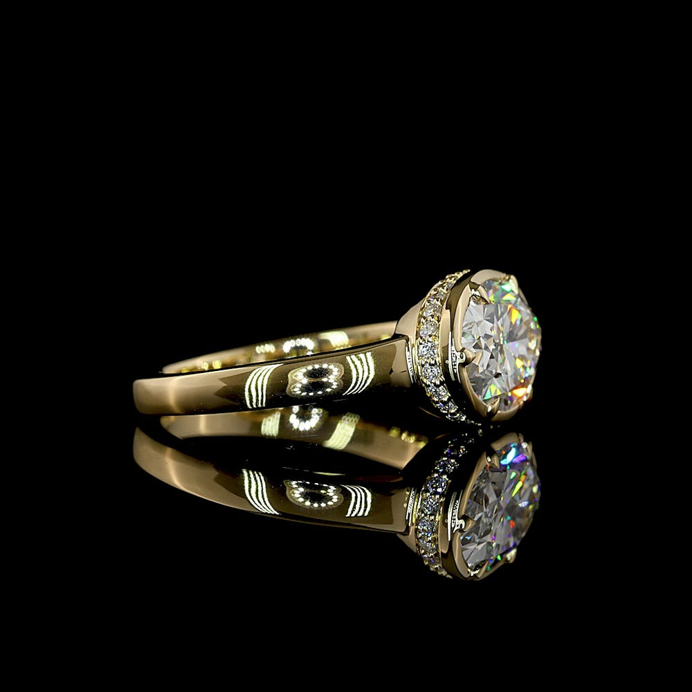 14K Yellow Gold East-West Hidden Halo Ring with 2.13 Carat Oval Cut Lab Diamond and 0.12 Carat Brilliant Cut Accent Diamonds - 2.25 Carat Total Weight - Covaloro Fine Jewelry