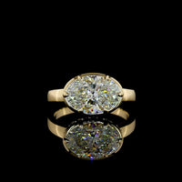 14K Yellow Gold East-West Hidden Halo Ring with 3.06 Carat Oval Lab Diamond and 0.25 Carat Round Lab Diamond Accents - 3.31 Carat Total Weight - Covaloro Fine Jewelry