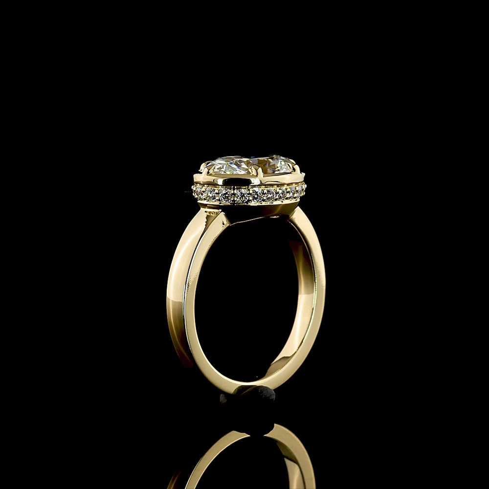 14K Yellow Gold East-West Hidden Halo Ring with 3.06 Carat Oval Lab Diamond and 0.25 Carat Round Lab Diamond Accents - 3.31 Carat Total Weight - Covaloro Fine Jewelry