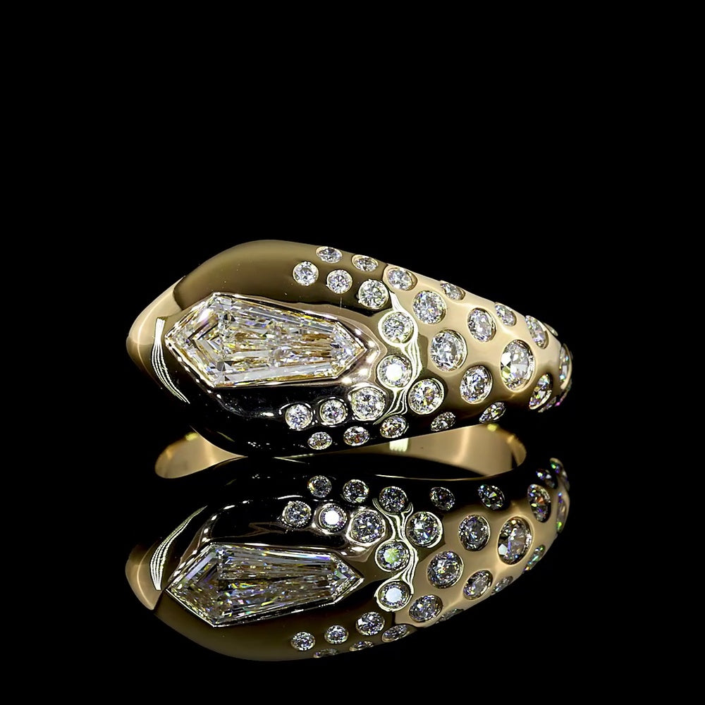 14K Yellow Gold East-West Kite Cut Lab Diamond Ring with Flush Set Brilliant Accents - 0.98 Carats Total Diamond Weight - Covaloro Fine Jewelry