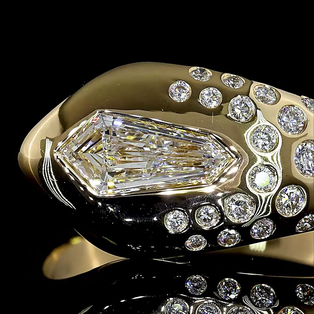14K Yellow Gold East-West Kite Cut Lab Diamond Ring with Flush Set Brilliant Accents - 0.98 Carats Total Diamond Weight - Covaloro Fine Jewelry
