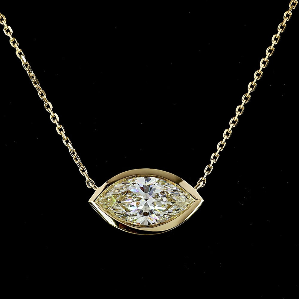 14K Yellow Gold East-West Marquise Bezel Solitaire Pendant - 1.54 Carats Lab Diamond E-F VVS2 IGI Certified - Covaloro Fine Jewelry