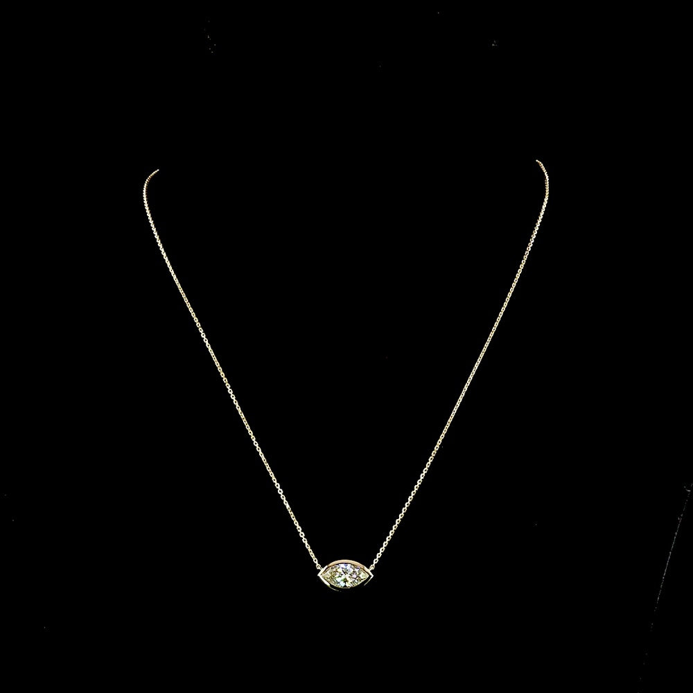 14K Yellow Gold East-West Marquise Bezel Solitaire Pendant - 1.54 Carats Lab Diamond E-F VVS2 IGI Certified - Covaloro Fine Jewelry