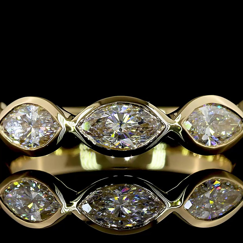 14K Yellow Gold East-West Marquise Cut Lab Diamond Five Stone Eternity Band - 1.22 Carat Total Diamond Weight, E-F VS Quality - Covaloro Fine Jewelry