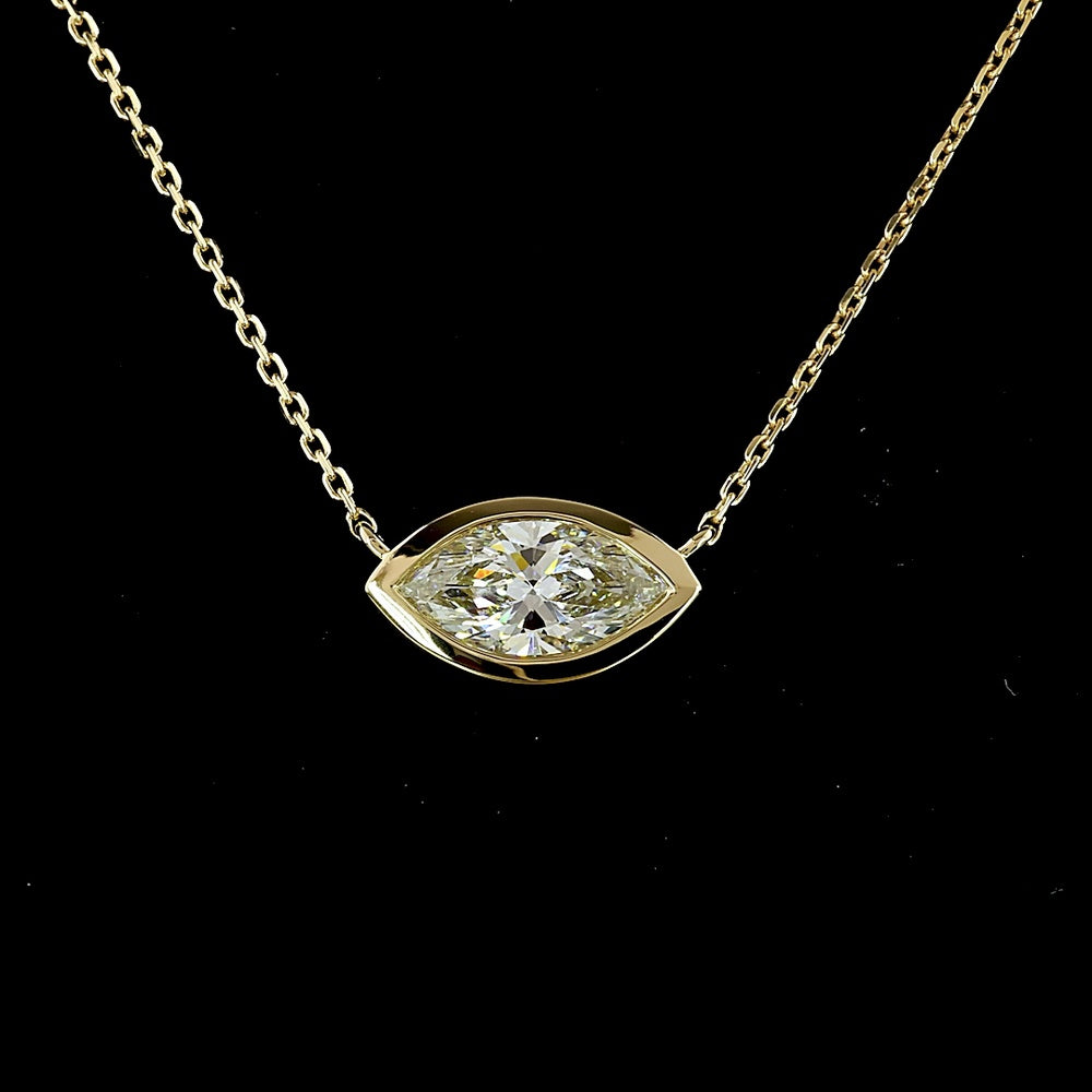 14K Yellow Gold East-West Marquise Cut Lab Diamond Solitaire Pendant - IGI Certified E-F VVS2 - 1.07 Carat Total Diamond Weight - Covaloro Fine Jewelry