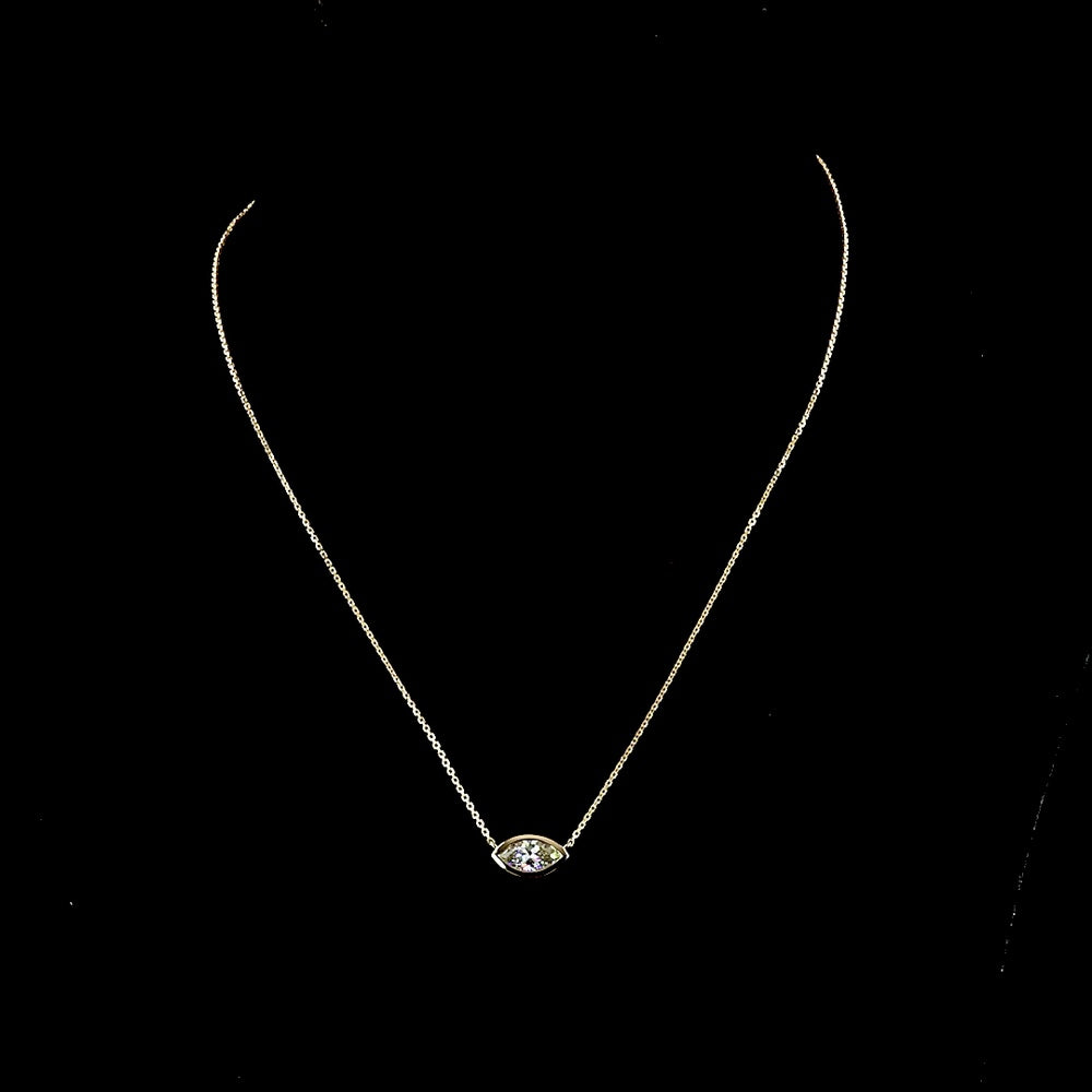 14K Yellow Gold East-West Marquise Cut Lab Diamond Solitaire Pendant - IGI Certified E-F VVS2 - 1.07 Carat Total Diamond Weight - Covaloro Fine Jewelry