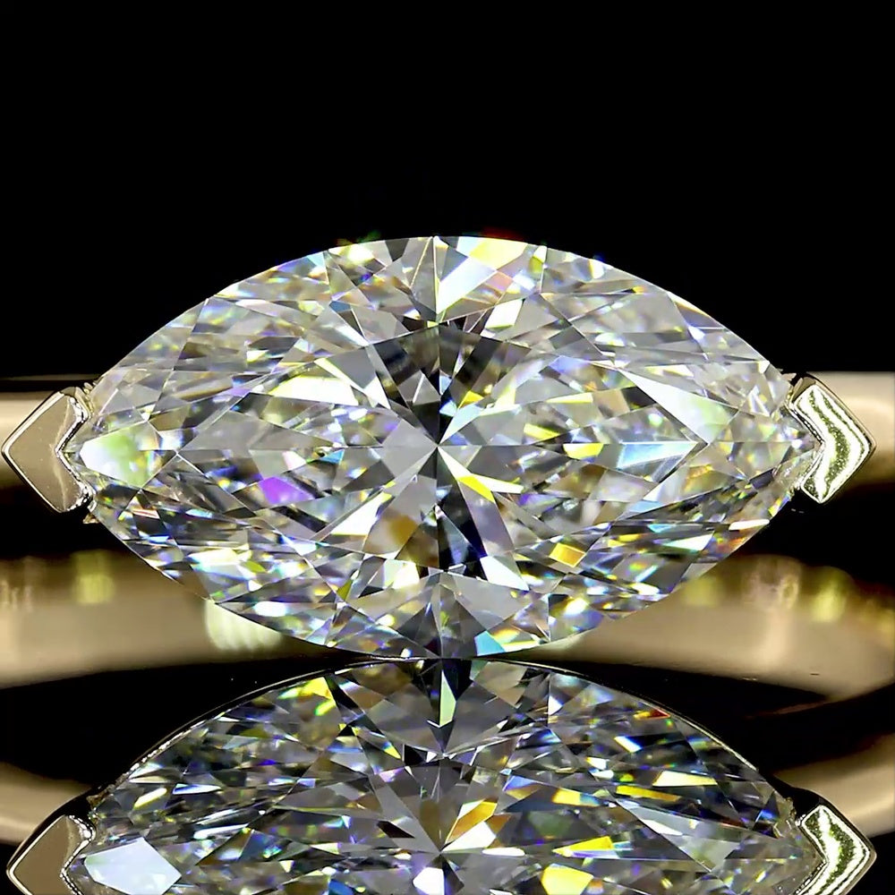 14K Yellow Gold East-West Marquise Cut Lab Diamond Solitaire Ring - 1.50 Carats Total Weight, E-F VVS2, IGI Certified - Covaloro Fine Jewelry