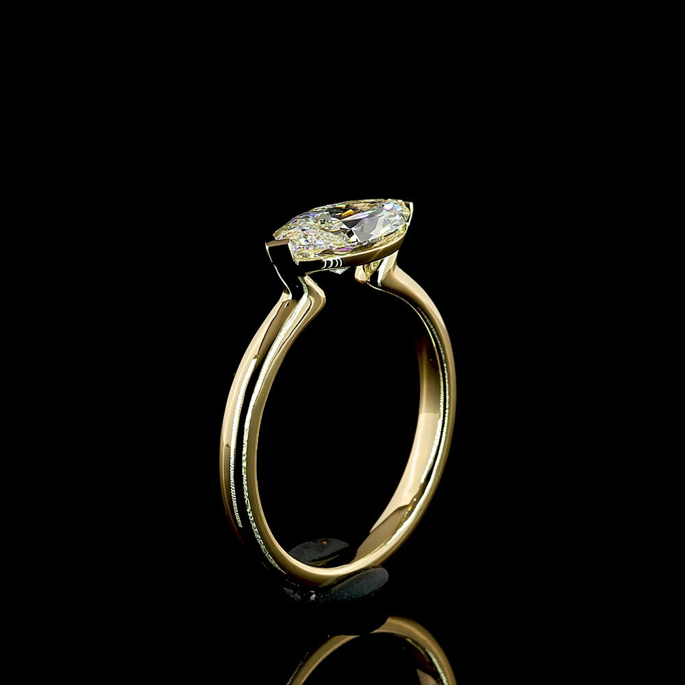 14K Yellow Gold East-West Marquise Cut Lab Diamond Solitaire Ring - 1.50 Carats Total Weight, E-F VVS2, IGI Certified - Covaloro Fine Jewelry