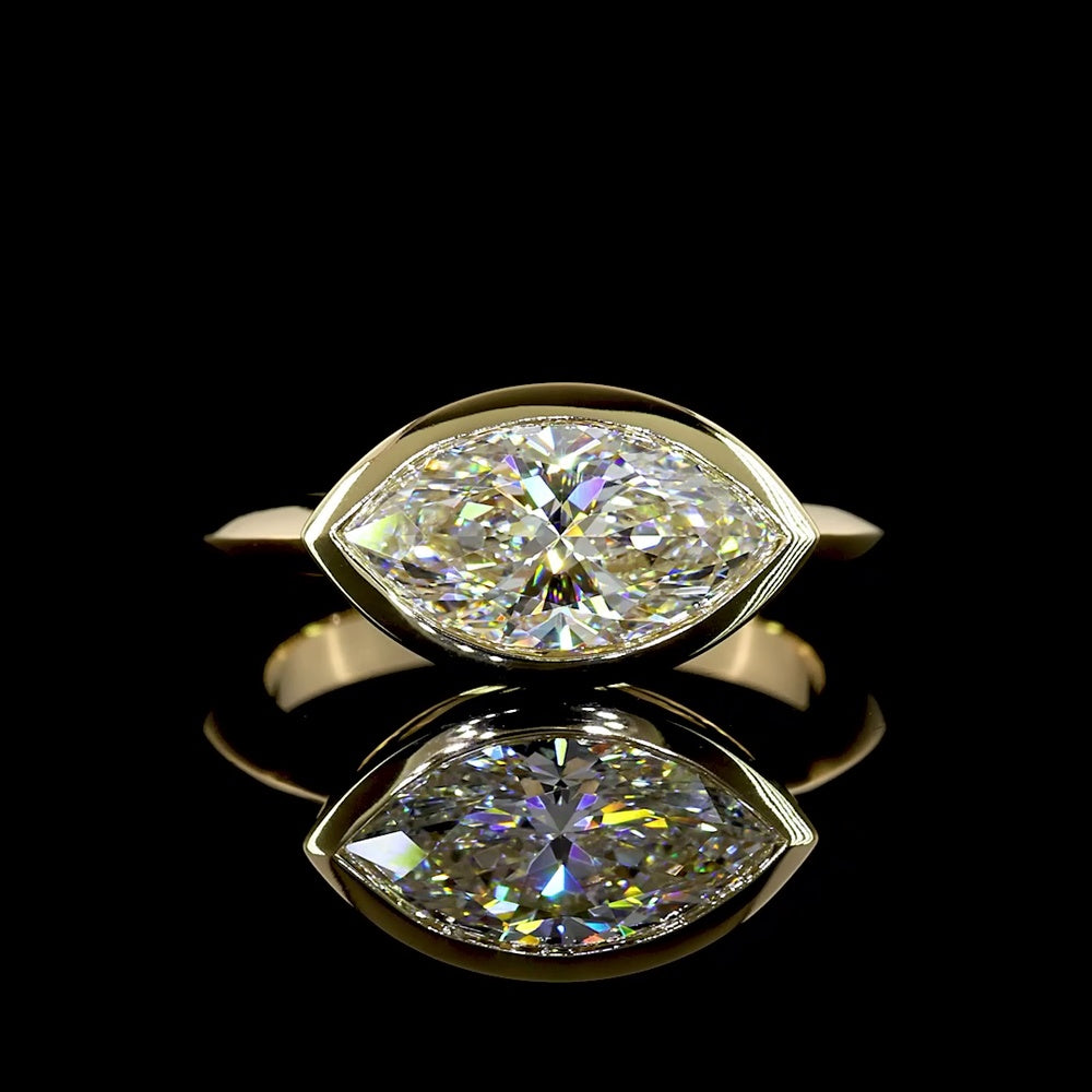 14K Yellow Gold East-West Marquise Cut Lab Diamond Solitaire Ring - 2.06 Carat E-F VVS2 - Covaloro Fine Jewelry