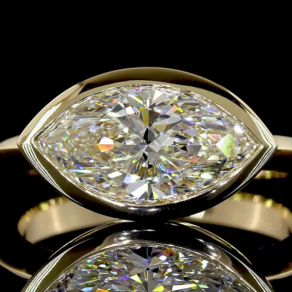 14K Yellow Gold East-West Marquise Cut Lab Diamond Solitaire Ring - 2.06 Carat E-F VVS2 - Covaloro Fine Jewelry