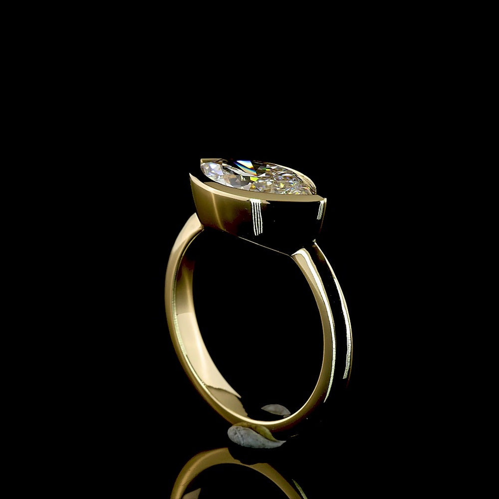 14K Yellow Gold East-West Marquise Cut Lab Diamond Solitaire Ring - 2.06 Carat E-F VVS2 - Covaloro Fine Jewelry