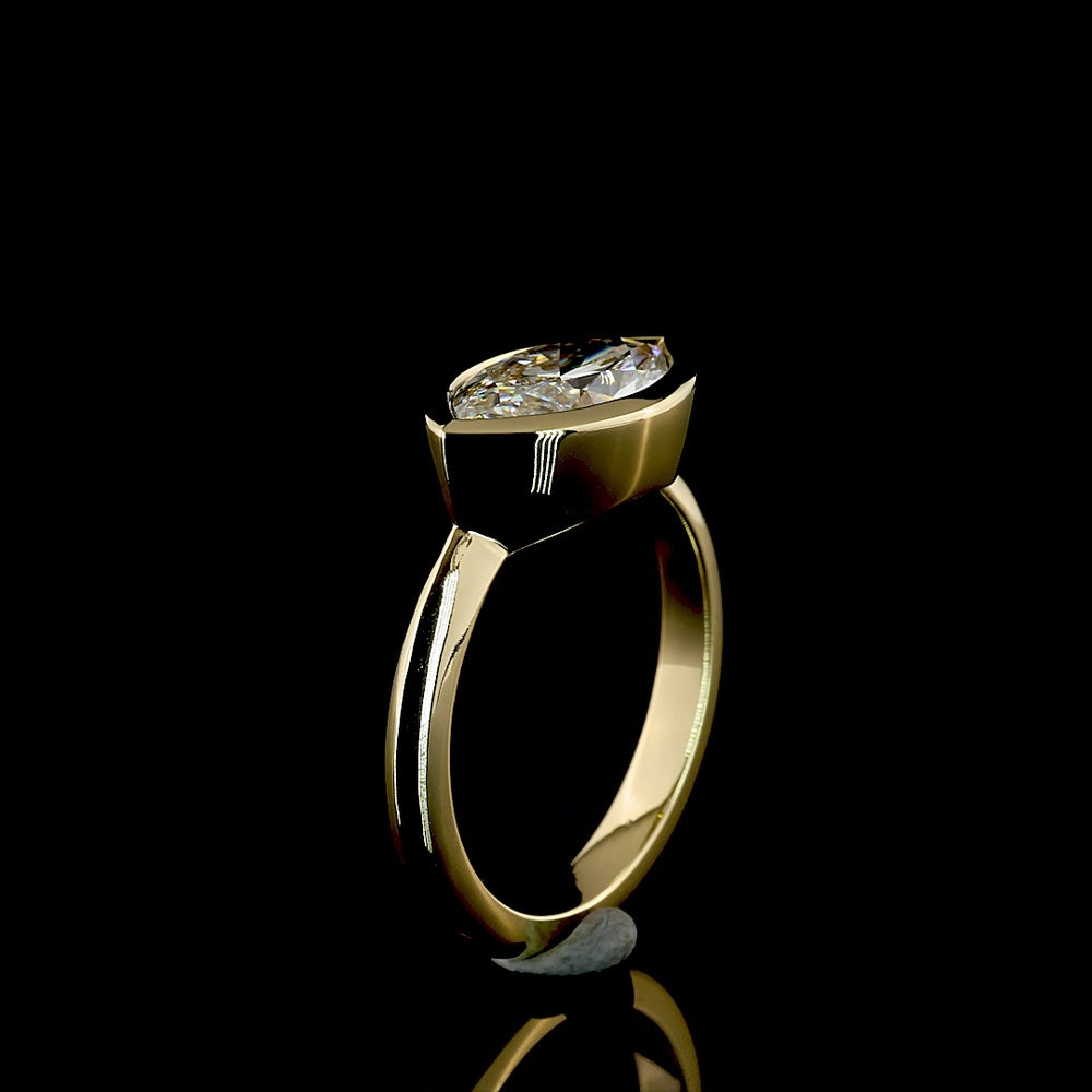 14K Yellow Gold East-West Marquise Cut Lab Diamond Solitaire Ring - 2.06 Carat E-F VVS2 - Covaloro Fine Jewelry