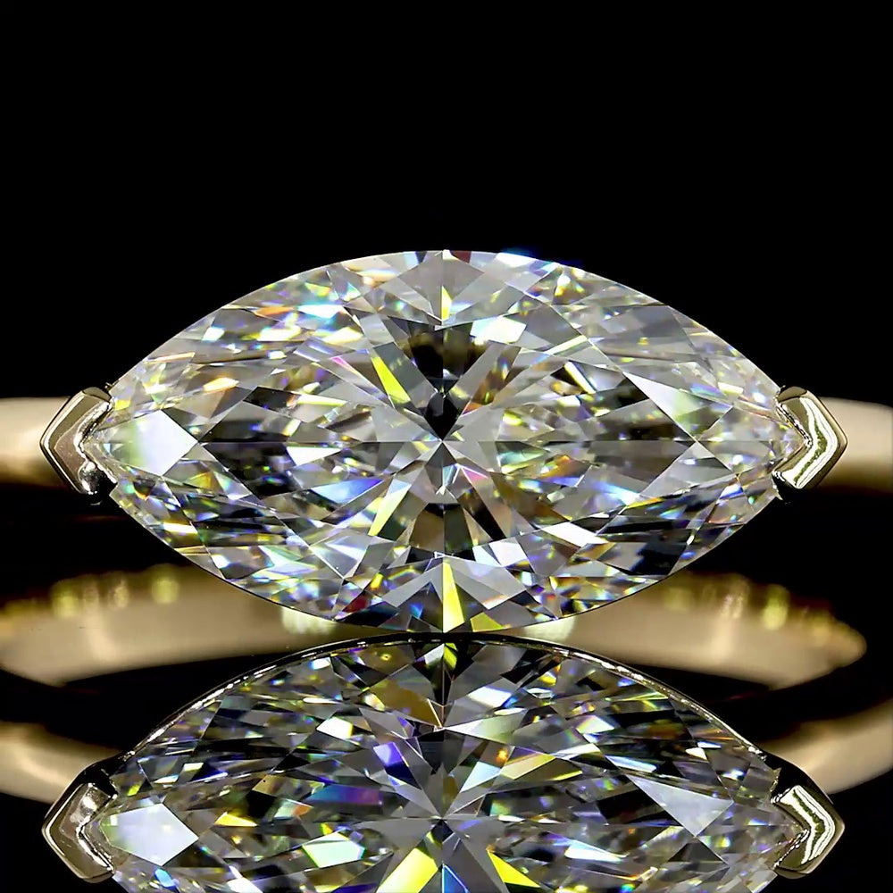14K Yellow Gold East-West Marquise Cut Lab Diamond Solitaire Ring - 2.15 Carat E VVS2 IGI Certified - Covaloro Fine Jewelry