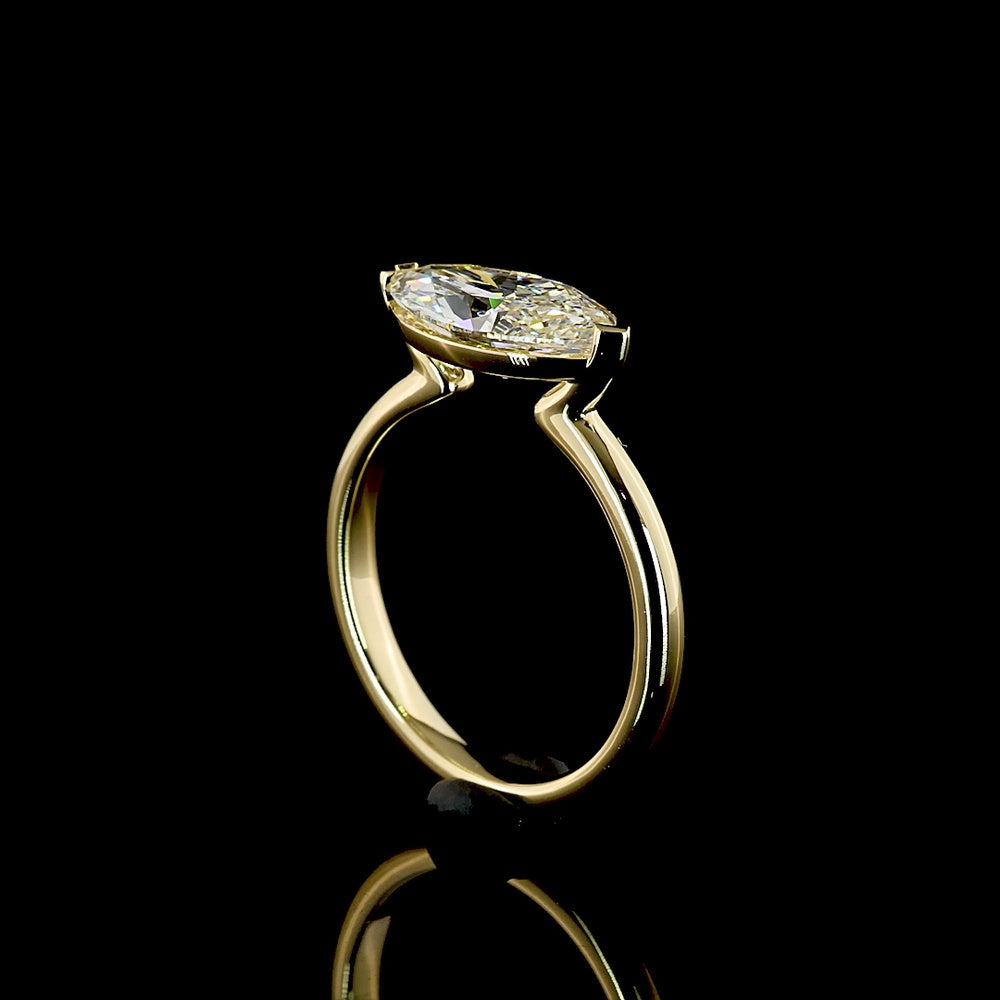 14K Yellow Gold East-West Marquise Cut Lab Diamond Solitaire Ring - 2.15 Carat E VVS2 IGI Certified - Covaloro Fine Jewelry