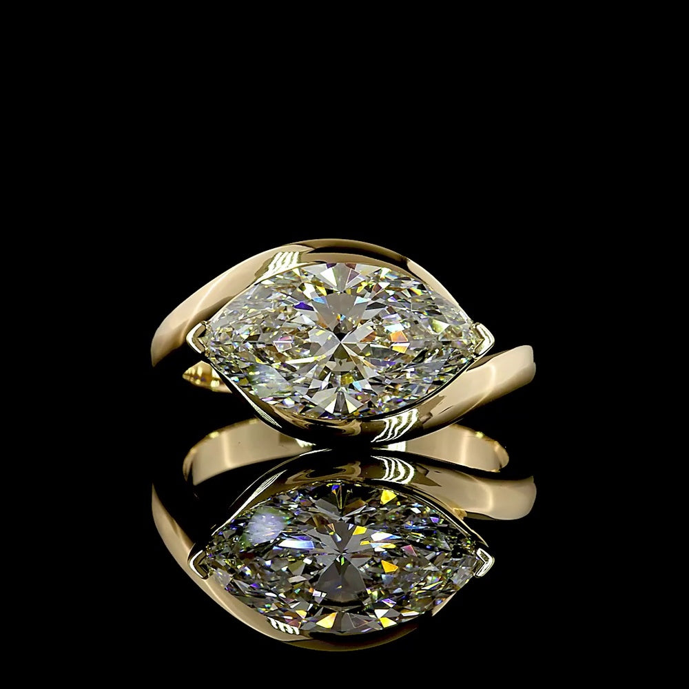 14K Yellow Gold East-West Marquise Cut Lab Diamond Solitaire Ring - 3.02 Carat Total Weight, E-F Color VS1 Clarity - Covaloro Fine Jewelry
