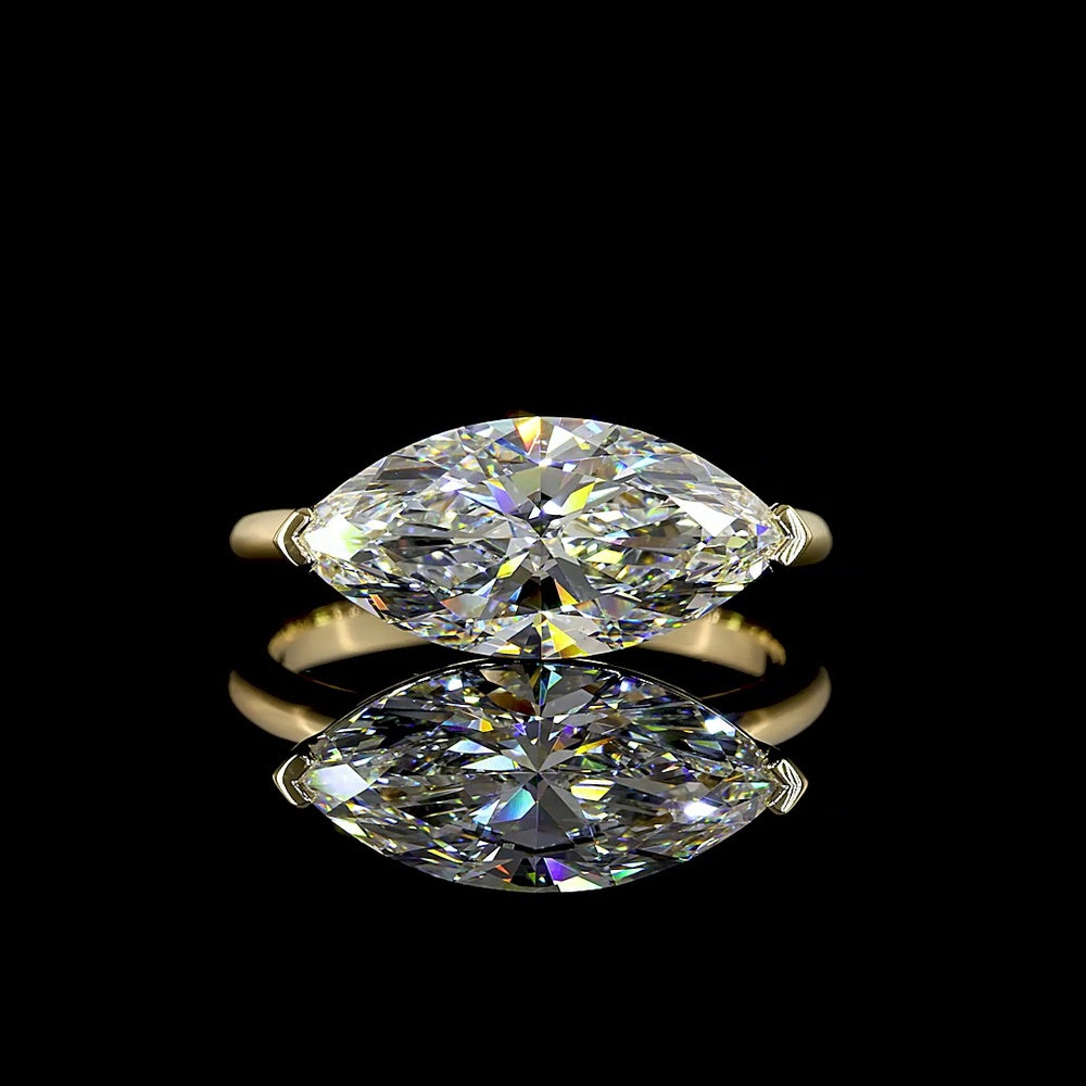 14K Yellow Gold East-West Marquise Cut Lab Diamond Solitaire Ring - 3.03 Carat E-F VS1 IGI Certified - Covaloro Fine Jewelry