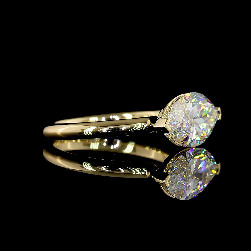 14K Yellow Gold East-West Marquise Cut Lab Diamond Solitaire Ring - 3.03 Carat E-F VS1 IGI Certified - Covaloro Fine Jewelry