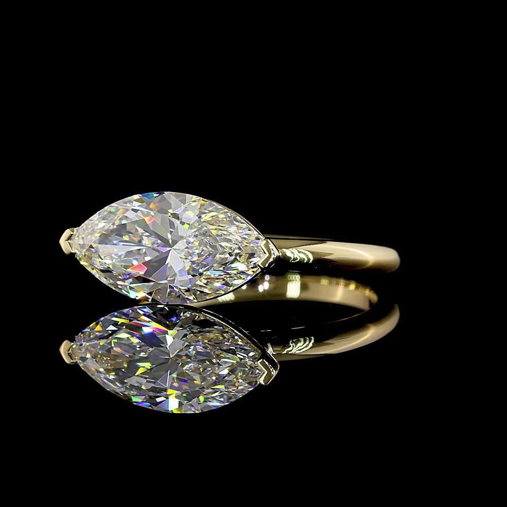 14K Yellow Gold East-West Marquise Cut Lab Diamond Solitaire Ring - 3.03 Carat E-F VS1 IGI Certified - Covaloro Fine Jewelry