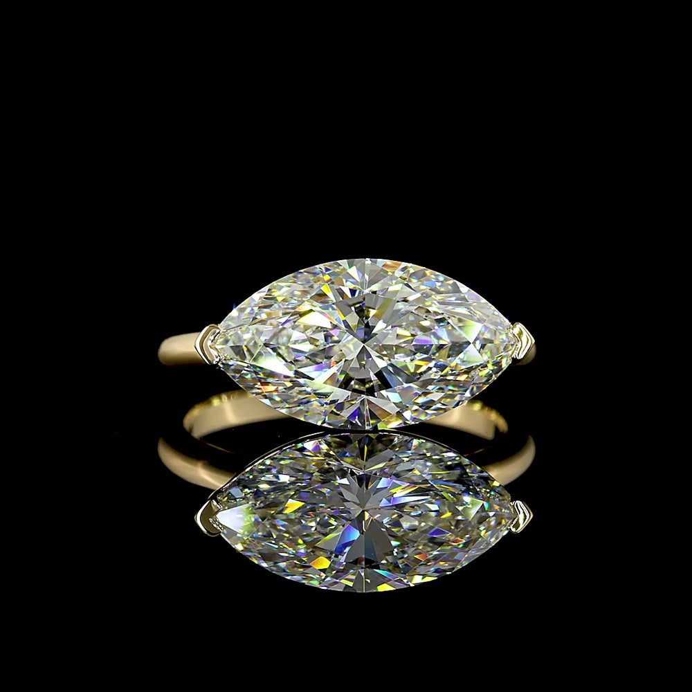 14K Yellow Gold East West Marquise Cut Lab Diamond Solitaire Ring - 4.04 Carat E VVS2 IGI Certified - Covaloro Fine Jewelry