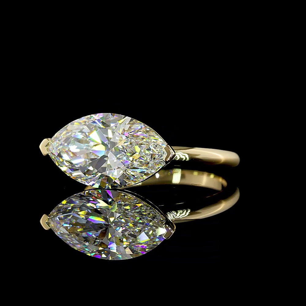 14K Yellow Gold East West Marquise Cut Lab Diamond Solitaire Ring - 4.04 Carat E VVS2 IGI Certified - Covaloro Fine Jewelry
