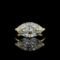 14K Yellow Gold East-West Marquise Cut Lab Diamond Solitaire Ring - 5.00 Carat Total Diamond Weight, E-F Color, VVS2 Clarity, IGI Certified - Covaloro Fine Jewelry