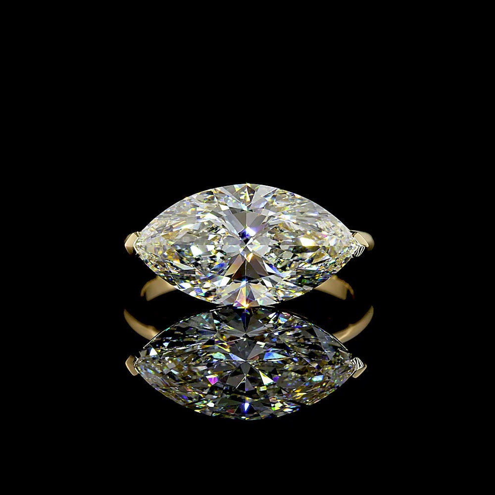 14K Yellow Gold East-West Marquise Cut Lab Diamond Solitaire Ring - 5.00 Carat Total Diamond Weight, E-F Color, VVS2 Clarity, IGI Certified - Covaloro Fine Jewelry
