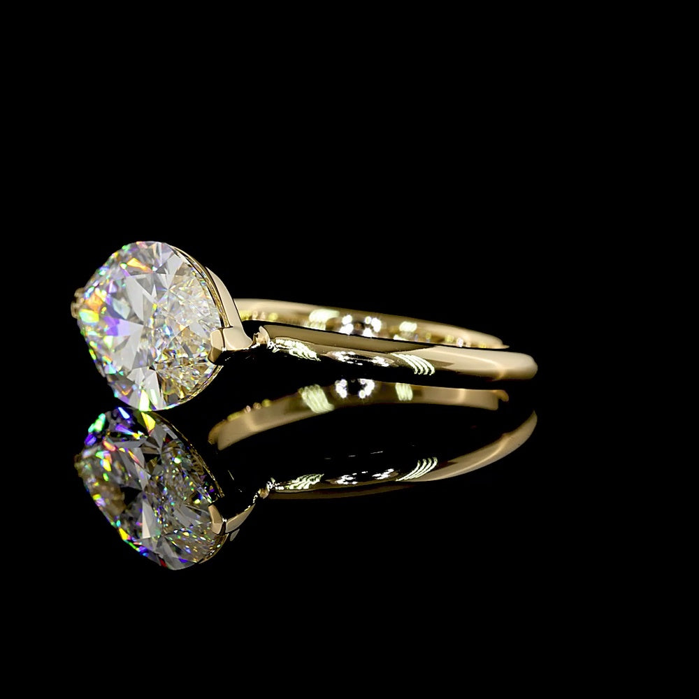 14K Yellow Gold East-West Marquise Cut Lab Diamond Solitaire Ring - 5.00 Carat Total Diamond Weight, E-F Color, VVS2 Clarity, IGI Certified - Covaloro Fine Jewelry