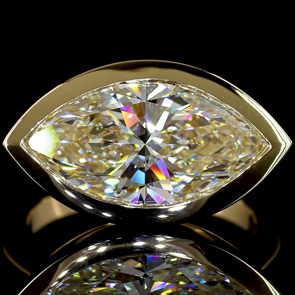 14K Yellow Gold East-West Marquise Cut Lab Diamond Solitaire Ring - 5.00 Total Carat Weight, E-F Color, VVS2 Clarity, Bezel Setting, IGI Certified - Covaloro Fine Jewelry